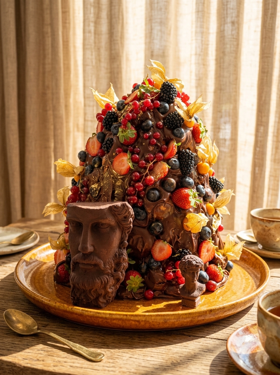 Sensory chocolate bust dessert with fresh wild berries